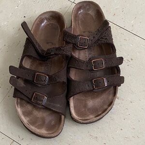 BIRKENSTOCKS BROWN  SUEDE THREE STRAP FLORIDA SANDALS SZ 36